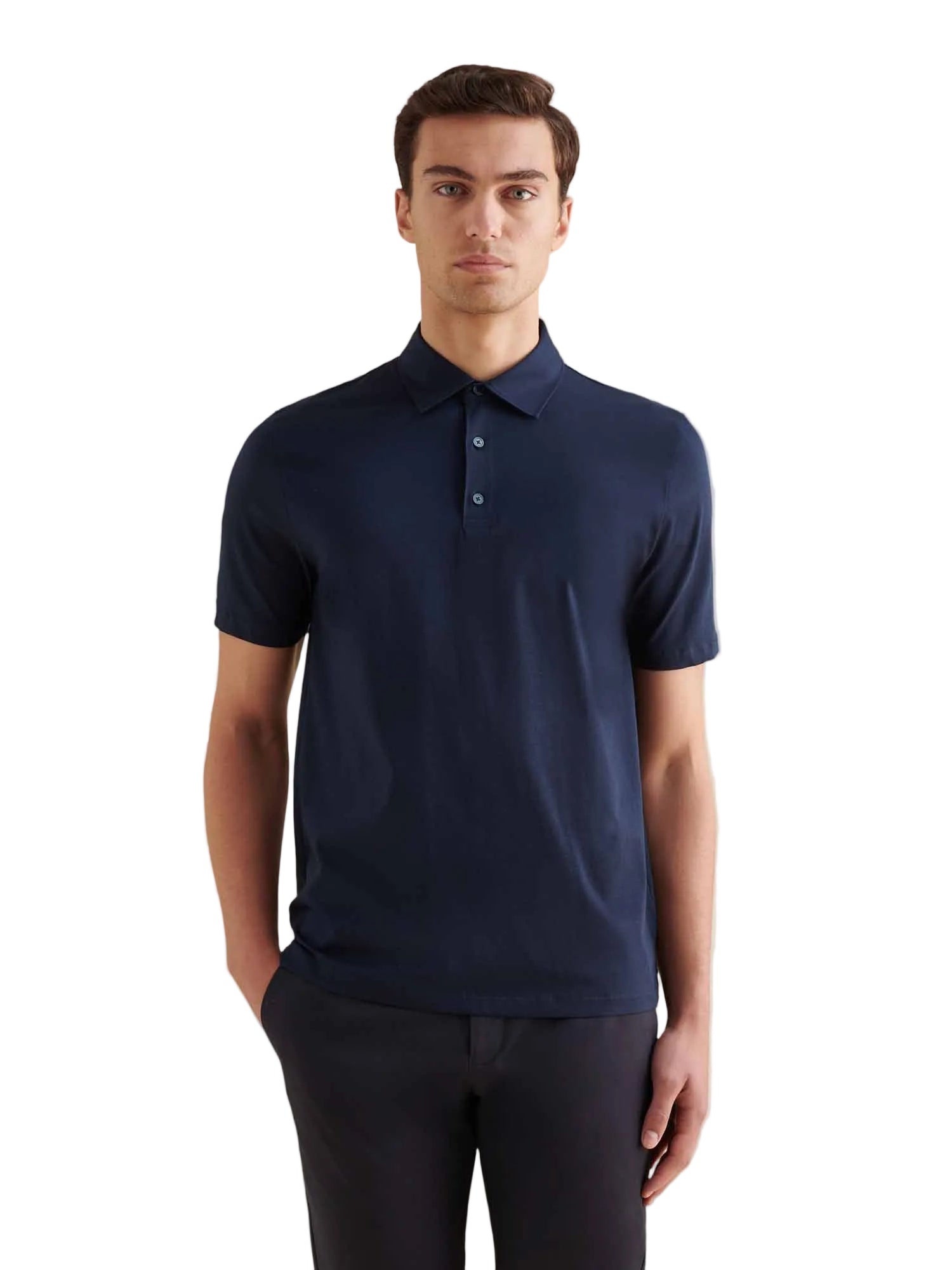 Peckham Rye Mercerised Cotton Dark Sapphire Navy Polo Shirt